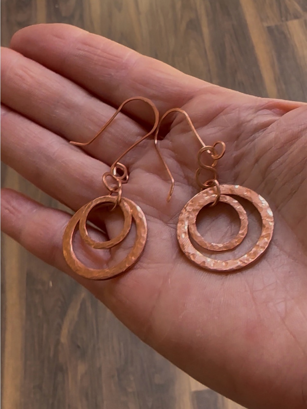 Hammered Double Hoop Copper Drop Earrings